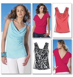 6078 EZ MCCALLS  STRETCH KNIT SLEEVELESS DRAPE PLEAT TOPS PATTERN 16-22 LG-XL  UNCUT